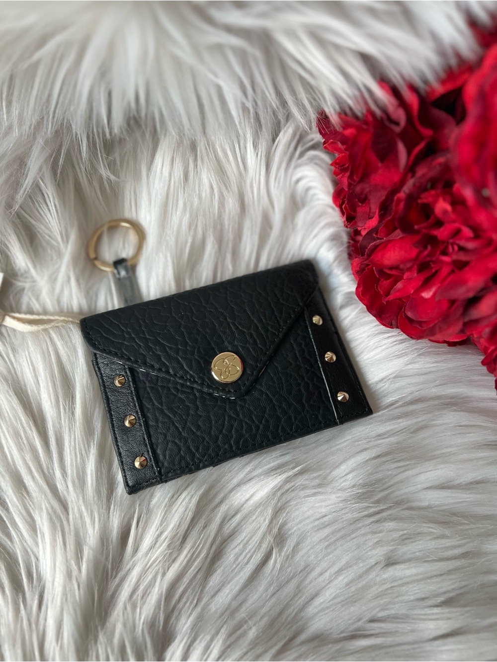 Jessica Simpson Black Key Card Case Wallet with Gold Studs